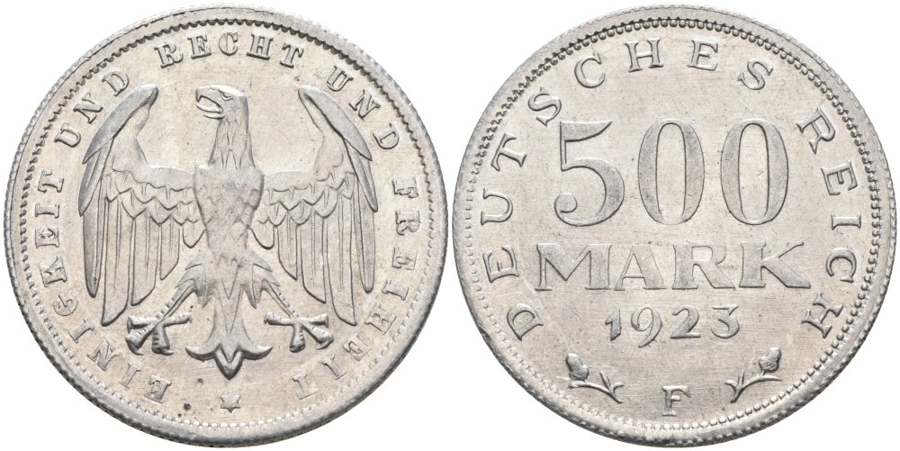 Германия 500 марок 1923 F KM 36, J.305 алюминий 4574-916