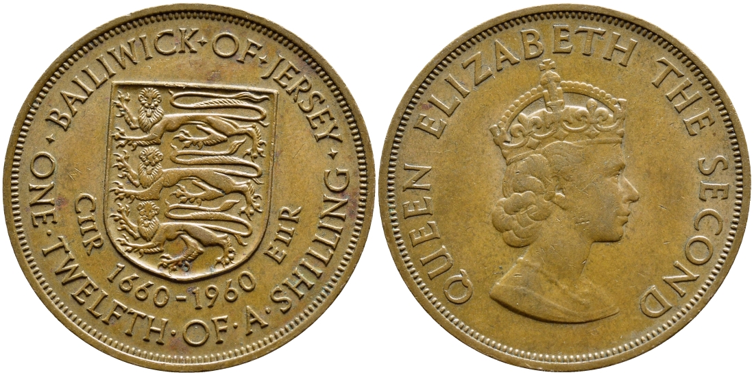 Джерси 1/12 шиллинга 1960 Елизавета II (1952-2022), 300 лет вступления на престол короля Карла II KM 23 бронза 51-5726