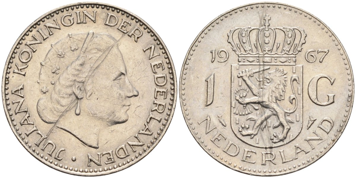 Нидерланды 1 гульден 1967 Юлиана (1948-1980) KM 184а никель 4171-111