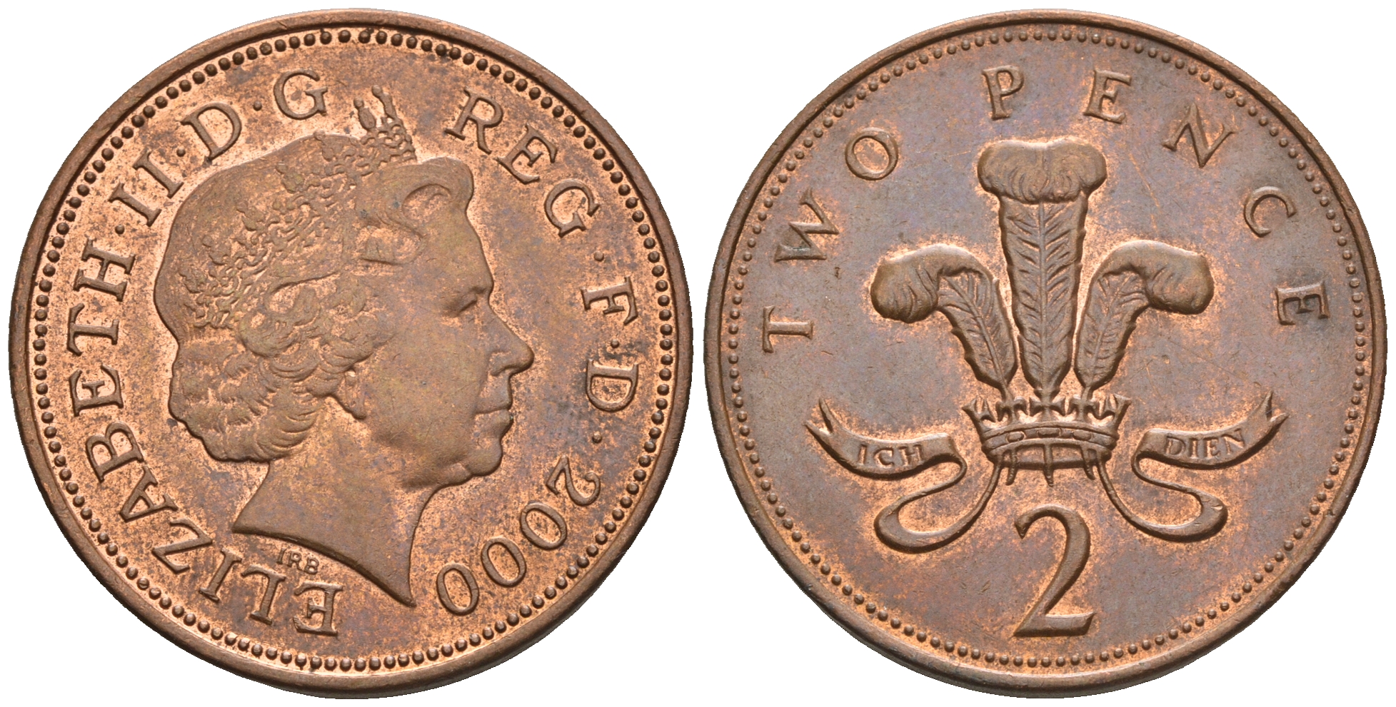 Великобритания 2 пенса 2000 Елизавета II (1952-2022) KM 987, Spink 4690 (C5) сталь плакированная медью 177-743