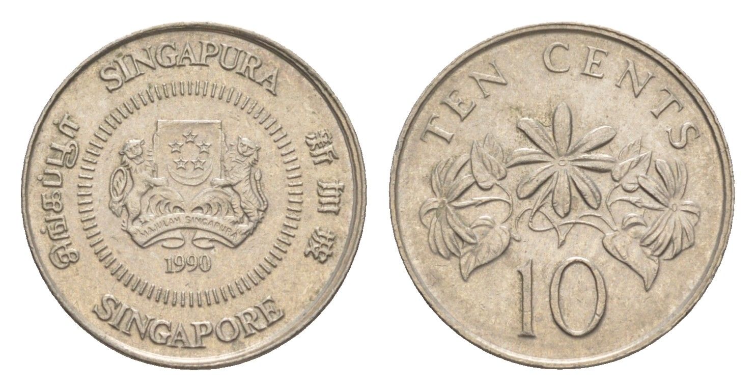 Сингапур 10 центов 1990 KM 51 медно-никель 4640-523