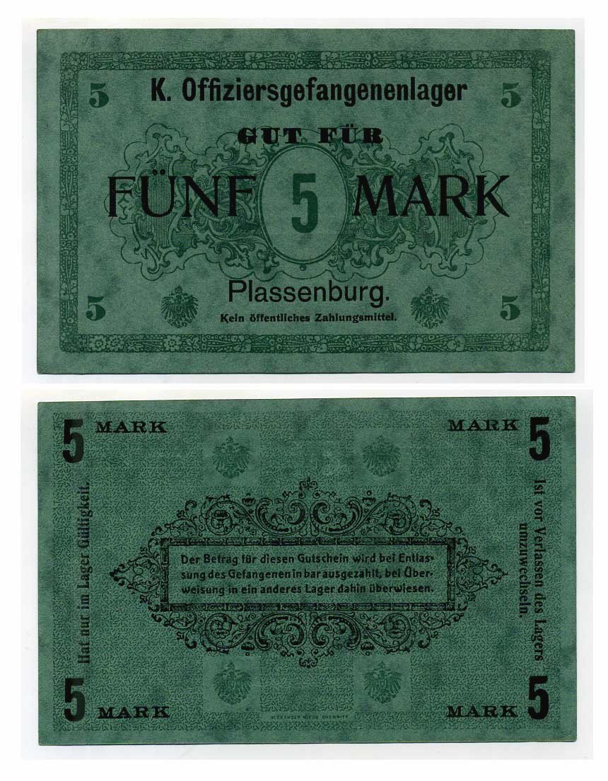 Германия 5 марок ND крепость Плассенбург, лагерь военнопленных офицеров C-3370 бумага aUNC 000-00-00