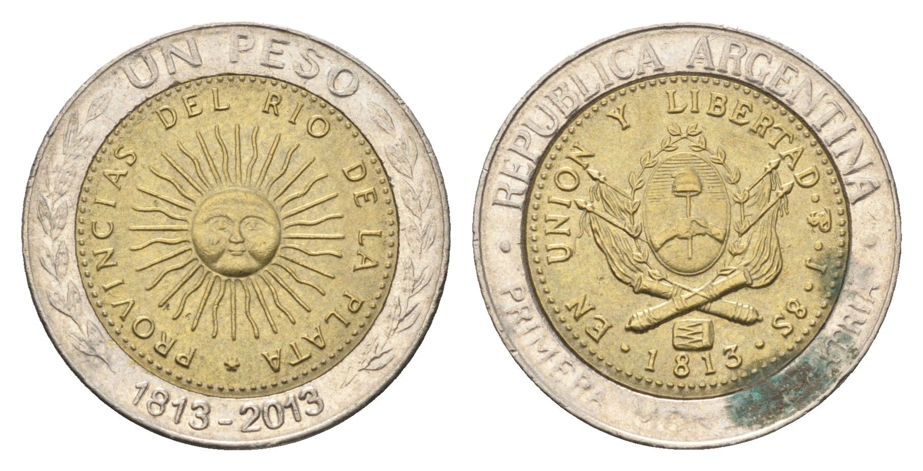 Аргентина 1 песо 2013 200 лет первой национальной монете KM 112.4 биметалл 4663-646