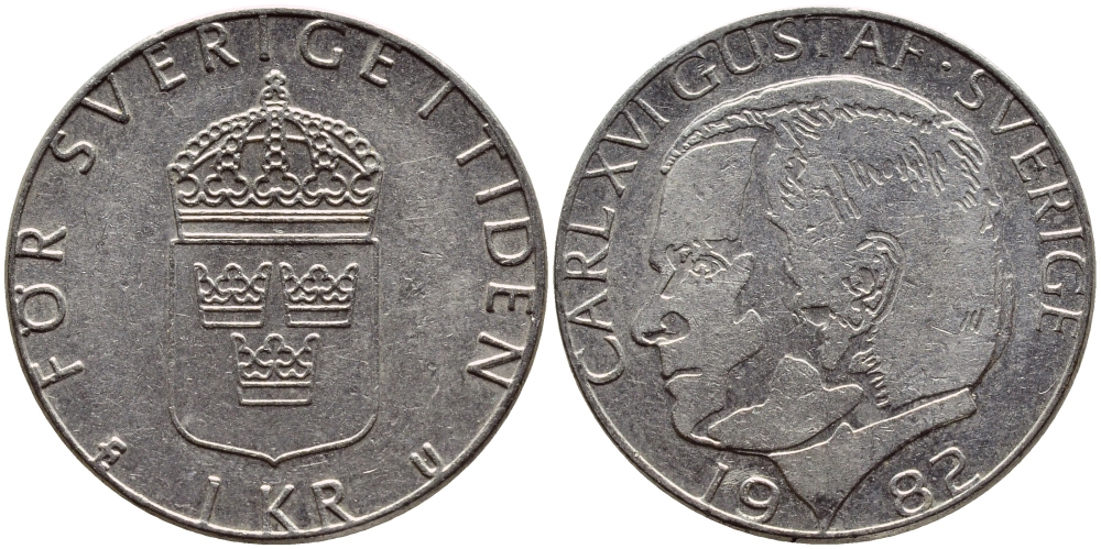 Швеция 1 крона 1982 Карл XVI Густав (1973- ) KM 852a медно-никель 4397-1044