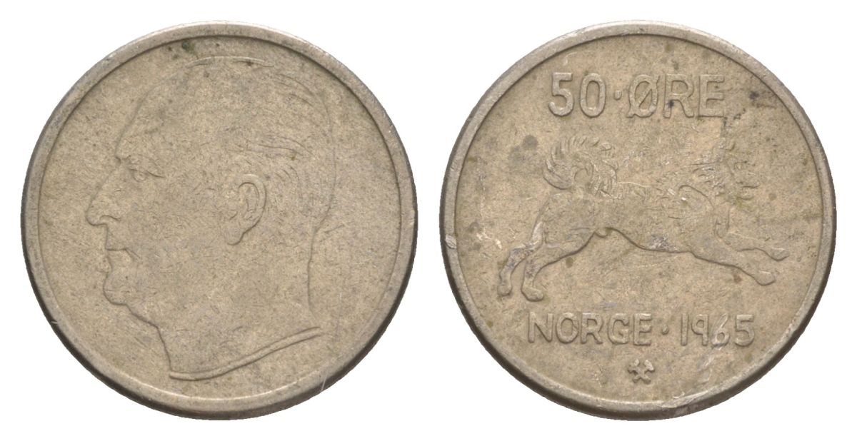 Норвегия 50 эре 1965 Улаф V (1957-1991) KM 408 медно-никель 4635-433