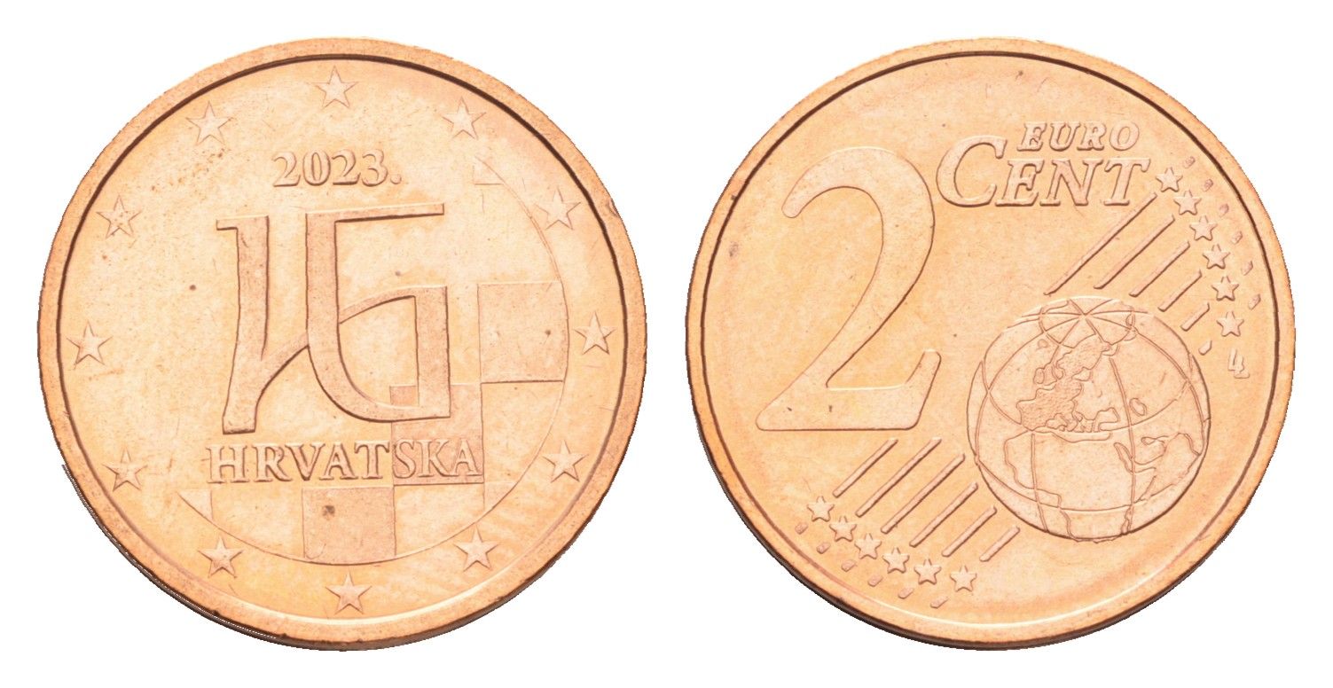 Хорватия 2 евроцента 2023 KM 136 сталь плакированная медью UNC 4708-456