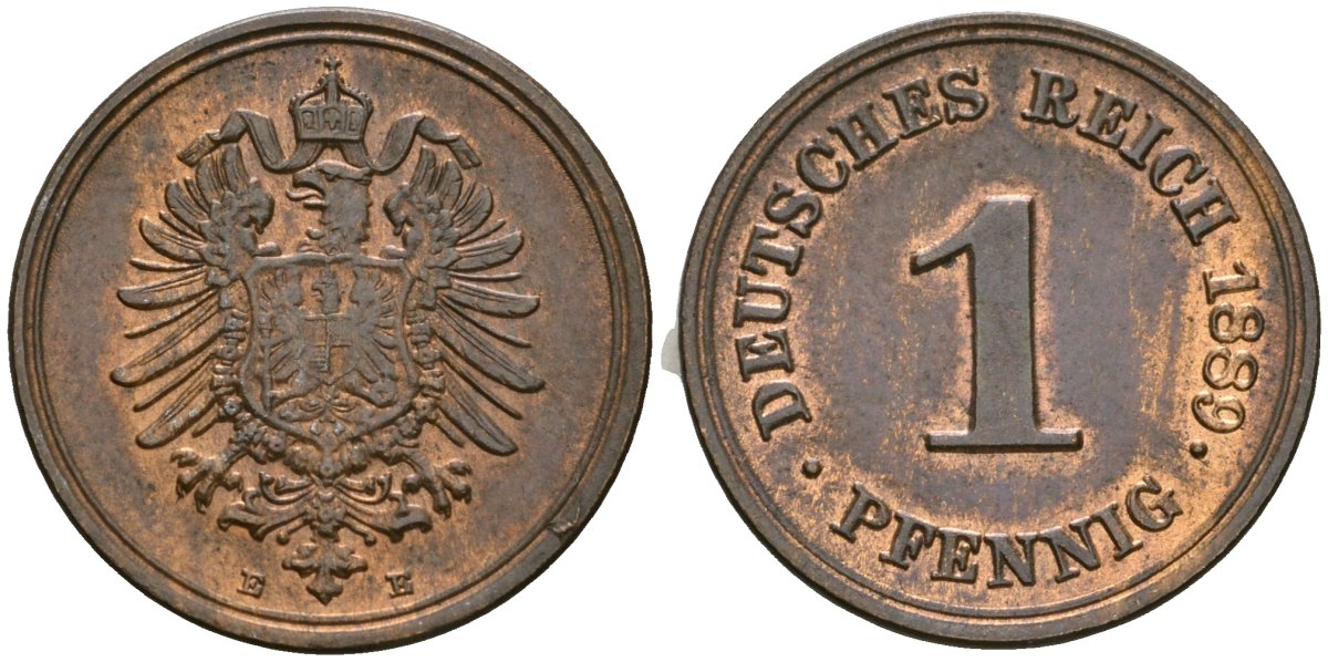 Германия 1 пфенниг 1889 E, Вильгельм I (1871-1888) KM 1, J. 1 медь aUNC 1525-145