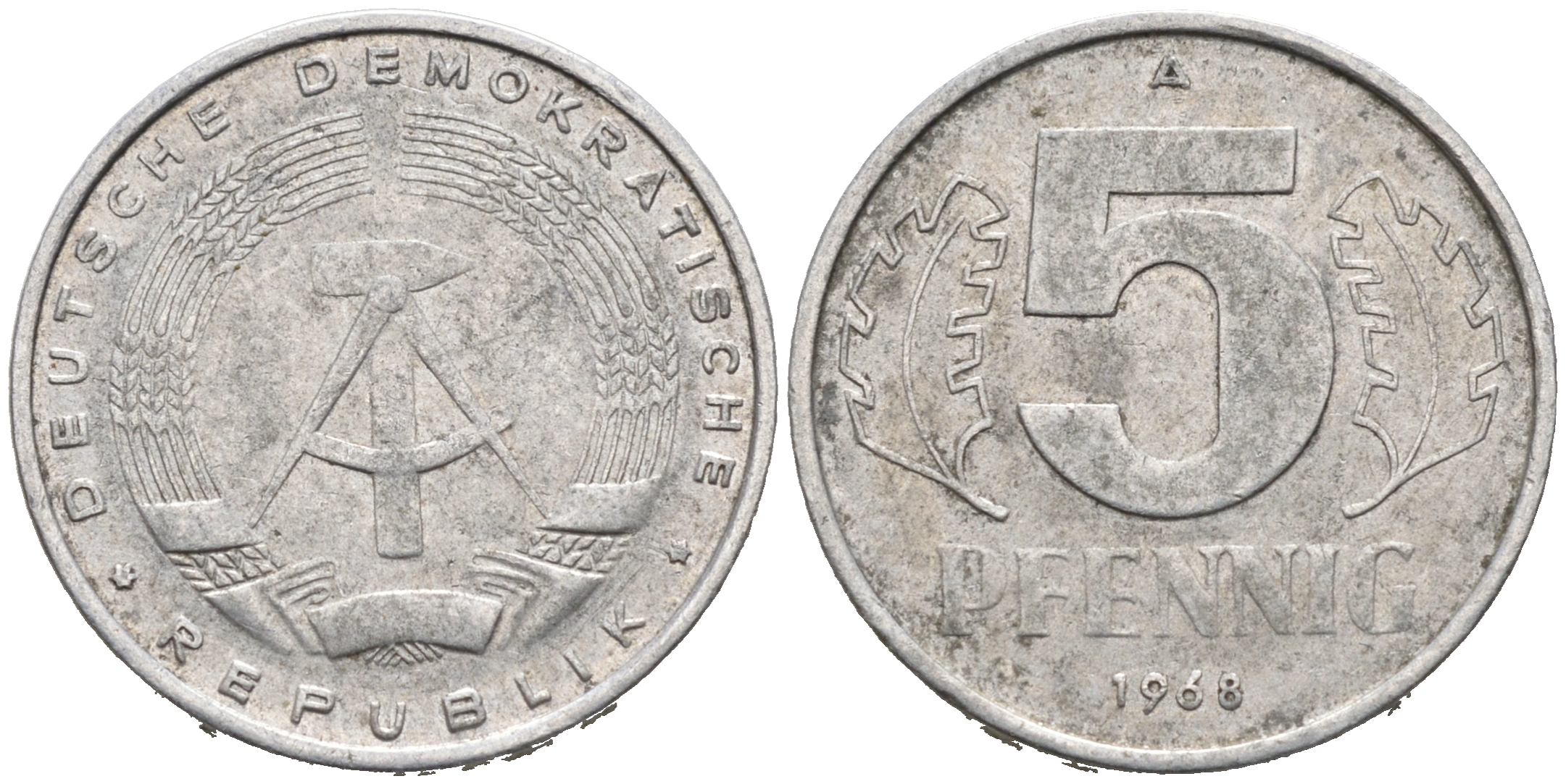 ГДР 5 ПФЕННИГОВ 1968 А KM 9.1 алюминий 75-1157