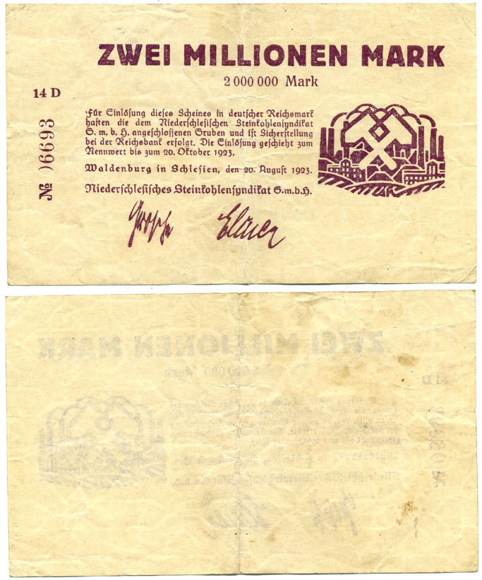 ВАЛЬДЕНБУРГ 2000000 МАРОК 1923 НОТГЕЛЬД, 20 АВГУСТА 1923 - 20 ОКТЯБРЯ 1923, ЗЕМЛЯ БАДЕН ВЮРТЕНБЕРГ бумага 7547-23-1