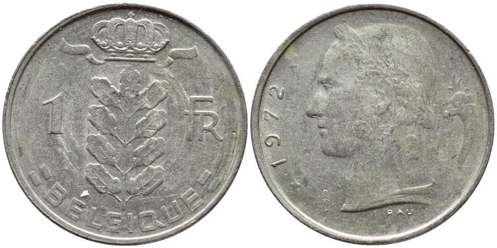 Бельгия 1 франк 1972 Belgique, Бодуэн I (1951-1993) KM 142.1 медно-никель 4395-513
