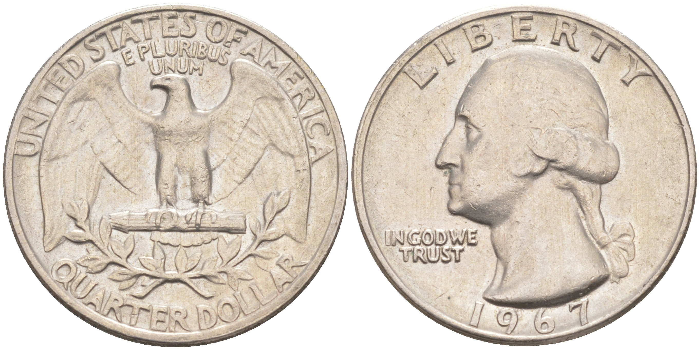 США 25 центов (квотер) 1967 Вашингтон KM 164a медь плакированная медно-никелем 4525-852