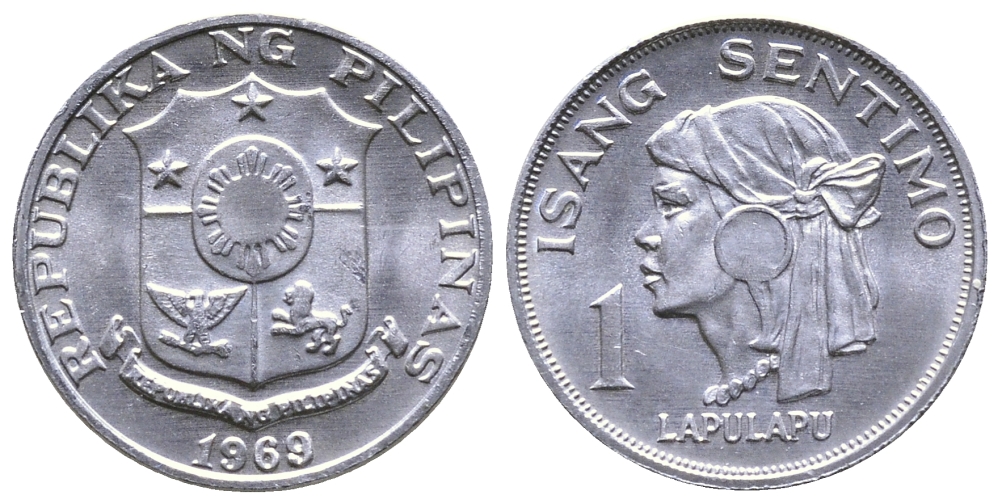 Филиппины 1 сентимо 1969 вождь острова Мактан Лапу-Лапу KM 196 алюминий UNC 26-862