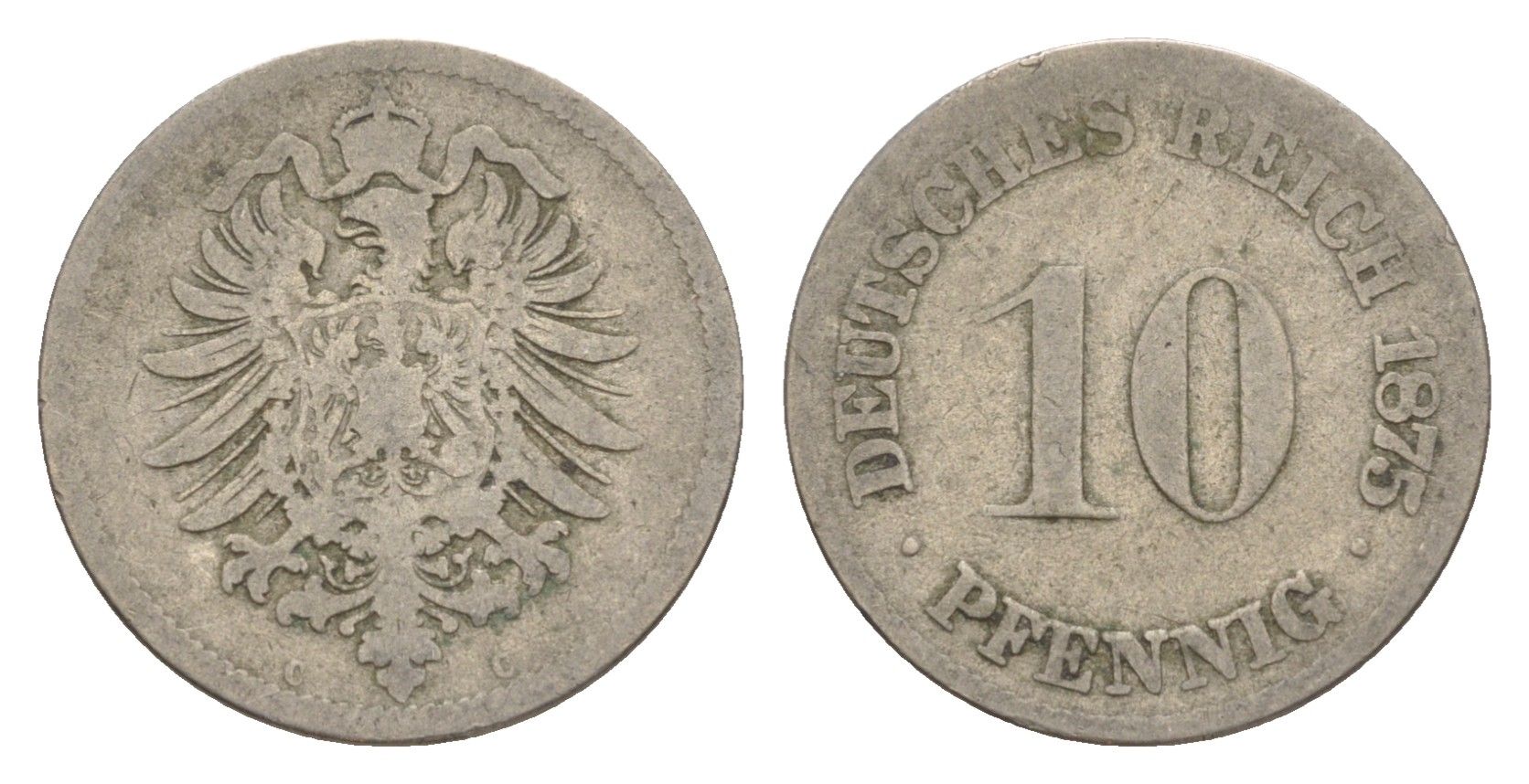 Германия 10 пфеннигов 1875 C, Вильгельм I (1871-1888) KM 4, J. 4 медно-никель 4640-214