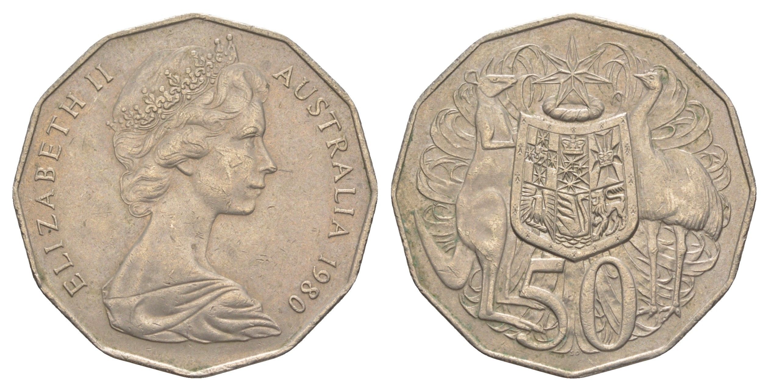 Австралия 50 центов 1980 Елизавета II (1952-2022), герб Австралии, кенгуру KM 68 медно-никель 4383-844