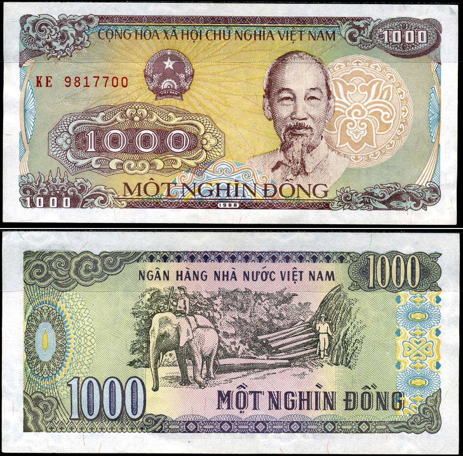 Вьетнам 1000 донгов 1988 Хо Ши Мин, маленькая серия Pick 106а бумага UNC (пресс) 8589-30-2-2