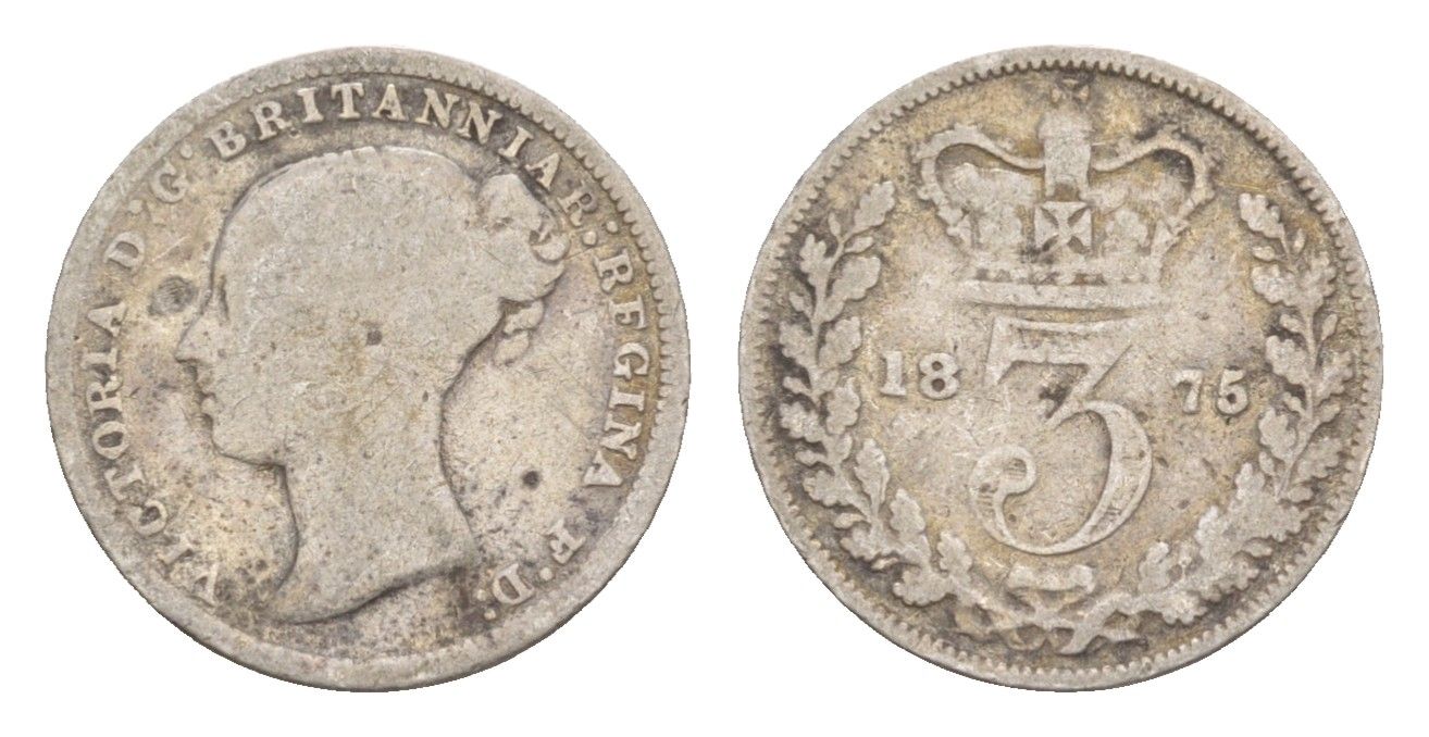 Великобритания 3 пенса 1875 Виктория (1837-1901) KM 730, Spink 3914 серебро 4658-949