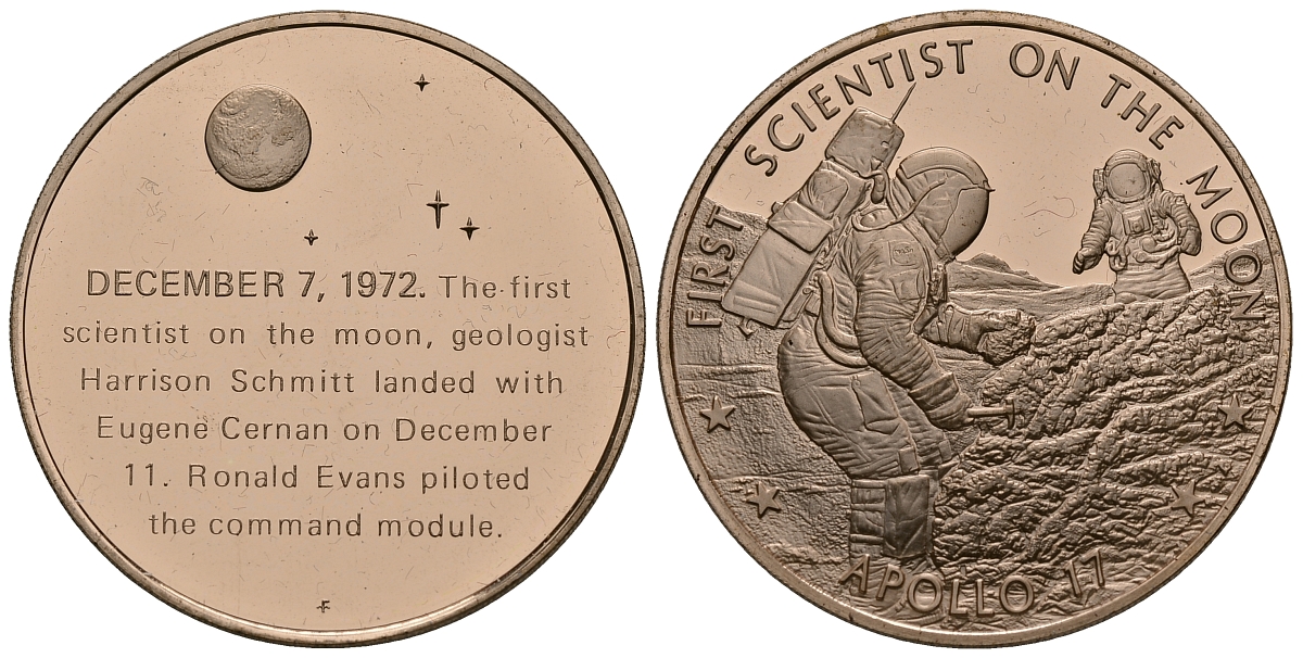 США МЕДАЛЬ ND ПЕРВЫЕ ЭКСПЕРИМЕНТЫ НА ЛУНЕ, АПОЛЛОН 17, 39 мм, 24,3 гр Латунь PROOF 05-122-13