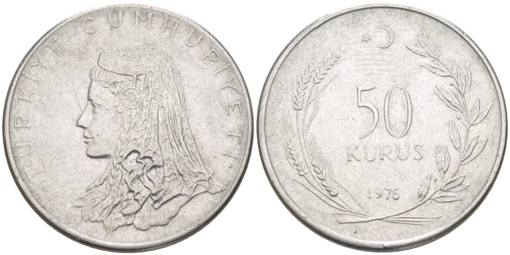 Турция 50 курушей 1976 Анатолийская невеста KM 899 нержавеющая сталь 3334-824