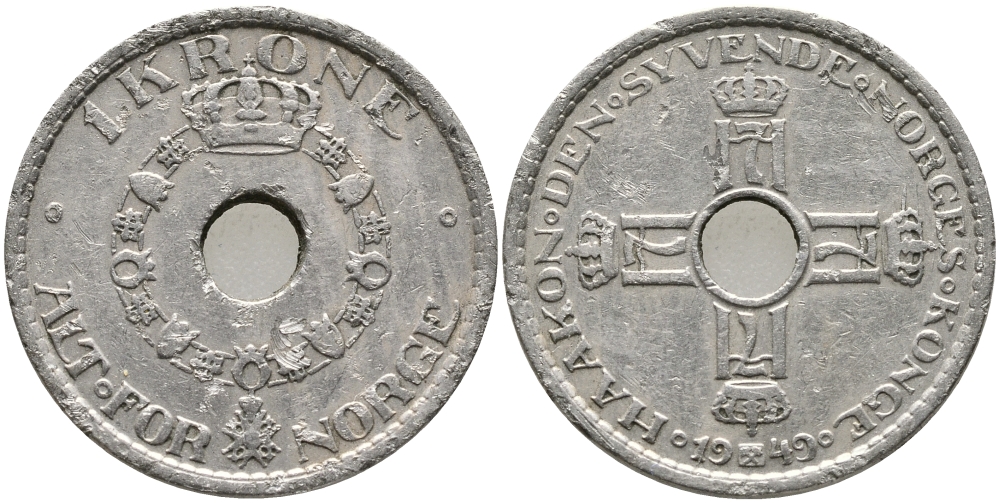 НОРВЕГИЯ 1 КРОНА 1949 ХОКОН VII (1905-1957) KM 385 медно-никель 32-325
