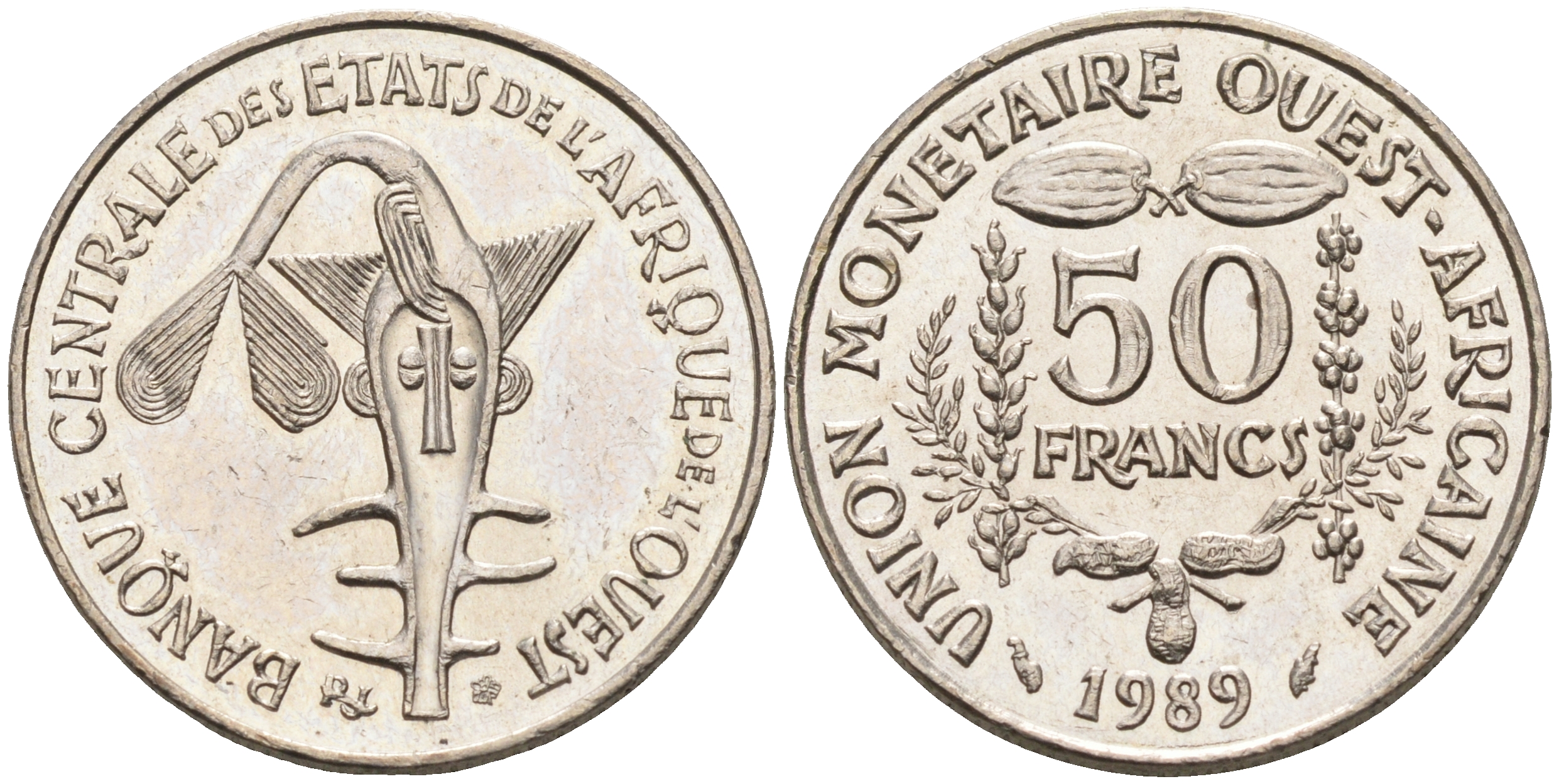 Валютное сообщество стран Западной Африки 50 франков 1989  KM 6 медно-никель  UNC  4595-735