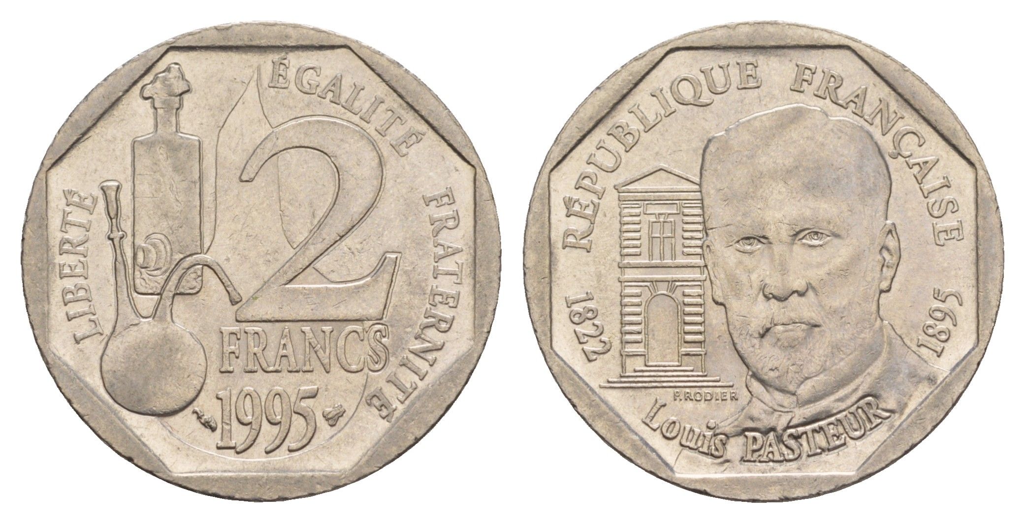 Франция 2 франка 1995 100 лет со дня смерти Луи Пастера KM 1119 никель  UNC  4660-237