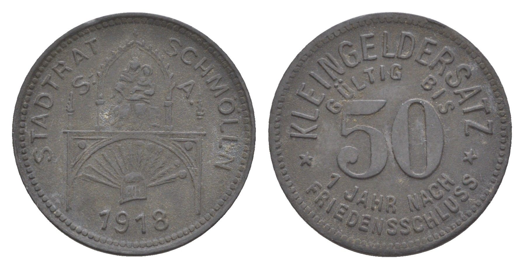 Шмельн 50 пфеннигов 1918 Funck 478.3, Men18 28495.3 цинк 4584-331