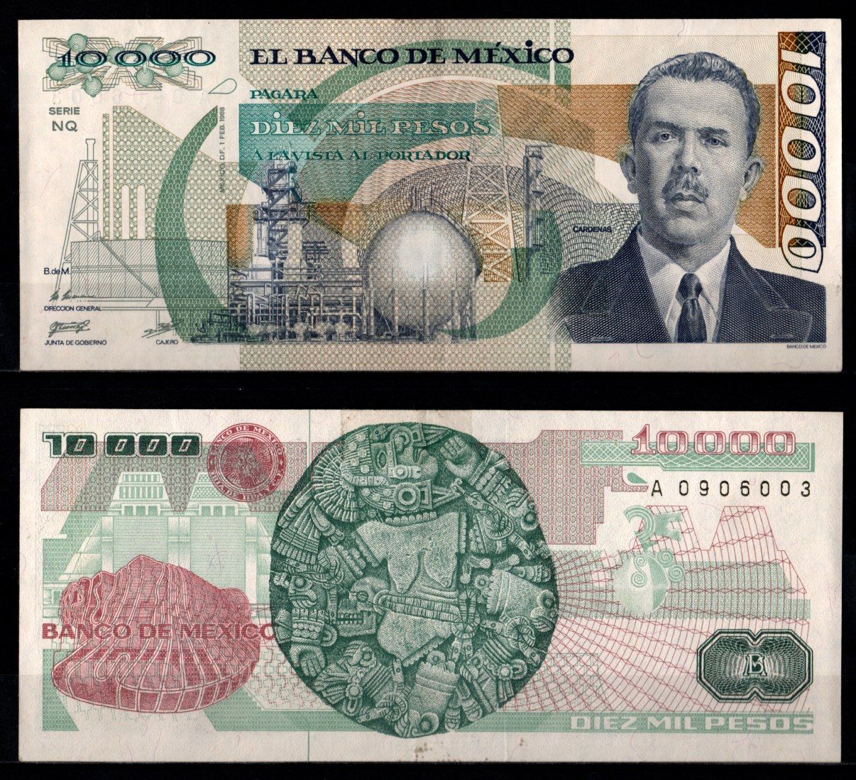 Мексика 10000 песо 1988 Pick 90 b бумага 7198-20-4-2