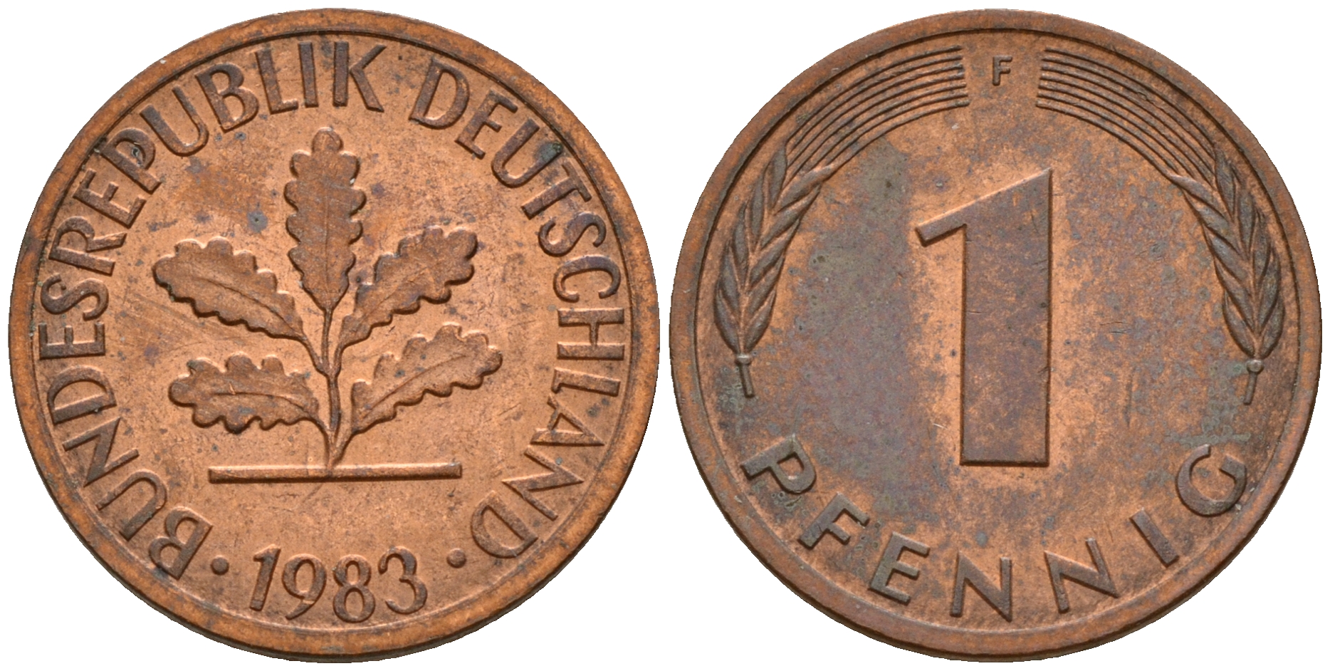 ФРГ 1 пфенниг 1983 F KM 105, J. 380 сталь плакированная медью    4598-625