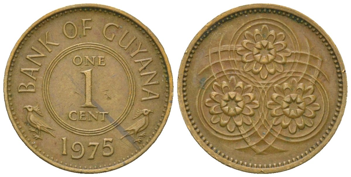 Гайана 1 цент 1975 KM 31 никель латунь 4124-342