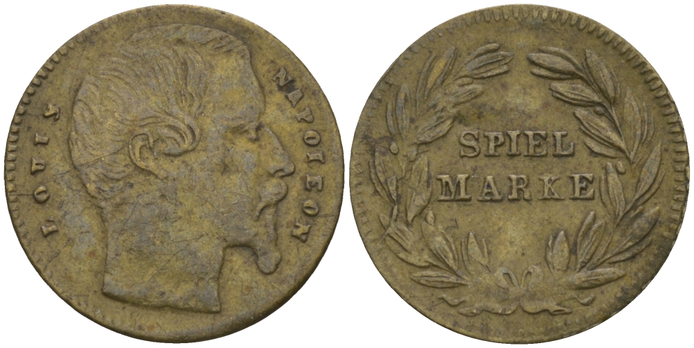 ГЕРМАНИЯ ИГРОВОЙ ЖЕТОН ND SPIEL MARKEN, ЛУИ НАПОЛЕОН, ДИАМЕТР 16 ММ. бронза 99-457