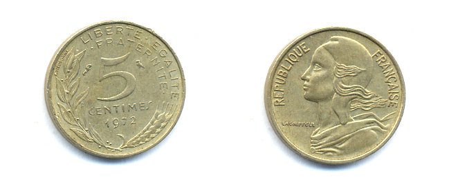 ФРАНЦИЯ 5 САНТИМОВ 1972 ТИП MARIANNE KM 933 медь алюминий никель 4379-559