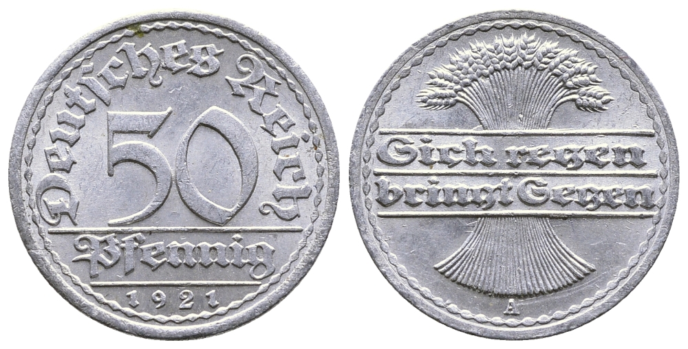 Германия 50 пфеннигов 1921 A KM 27, J.301, Weege 10 алюминий 4380-825