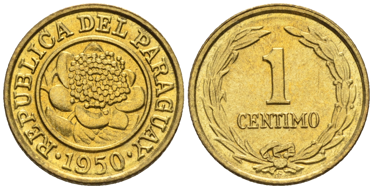 Парагвай 1 сентимо 1950  KM 20 алюминиевая бронза  aUNC  220-1024