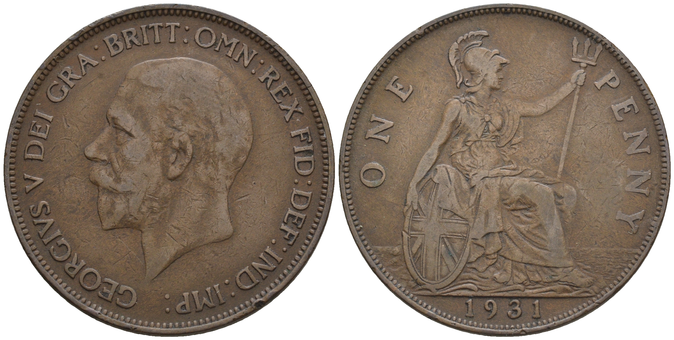 Великобритания 1 пенни 1931 Георг V (1910-1936) КМ 838, Spink 4055 бронза 4607-1046