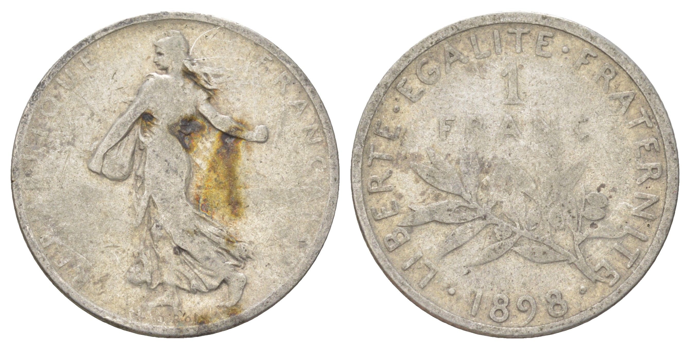 Франция 1 франк 1898 KM 844 серебро 4622-1056