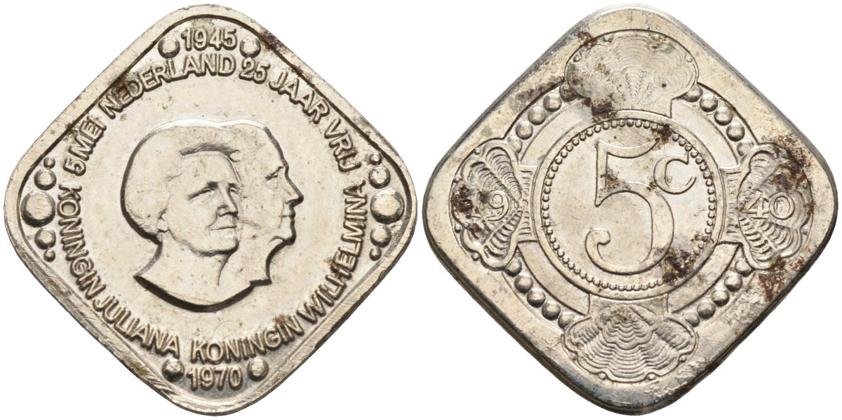 Нидерланды жетон 1980 35 лет освобождению, 5 мая 1945, Вильгельмина - Юлиана медно-никель UNC 4586-722