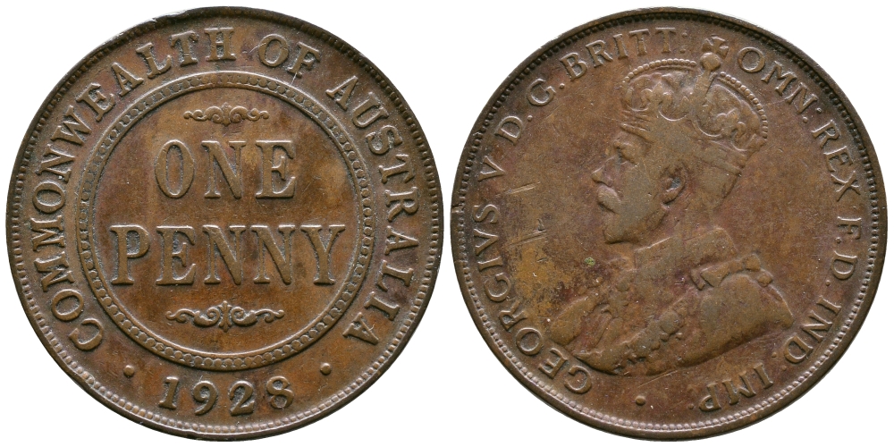 АВСТРАЛИЯ 1 ПЕННИ 1928 ГЕОРГ V KM 23 бронза 4385-314