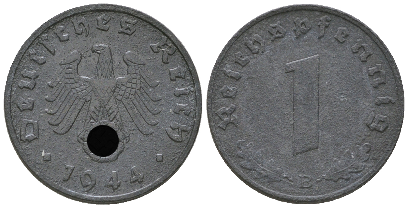 Германия 1 рейхспфенниг 1944 B KM 97, J. 369 цинк 4668-1151
