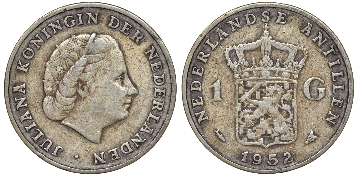 Нидерландские Антилы 1 гульден 1952 Юлиана (1948-1980) KM 2 серебро 36-847
