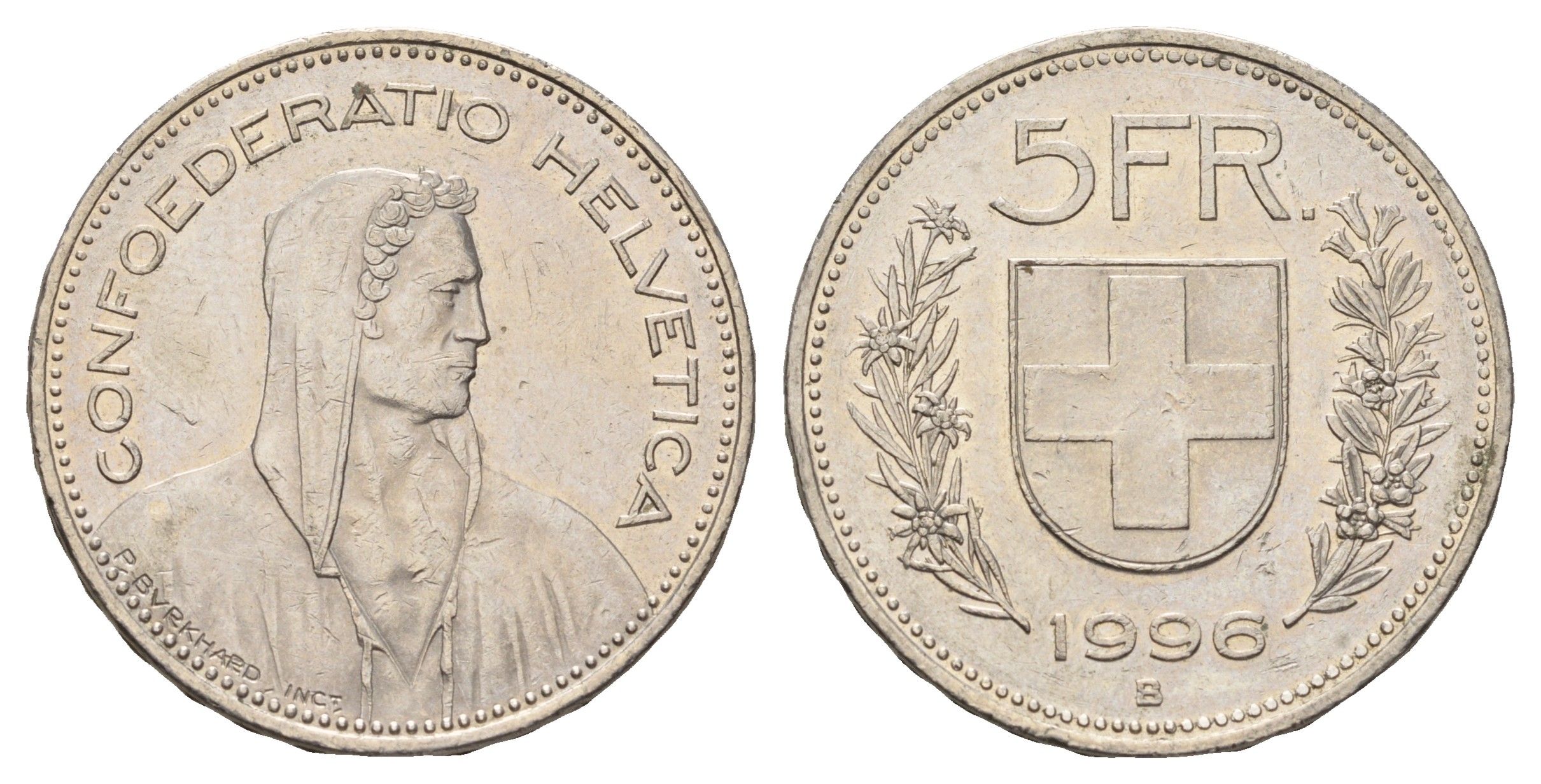 Швейцария 5 франков 1996 B KM 40a.4 медно-никель 4521-724