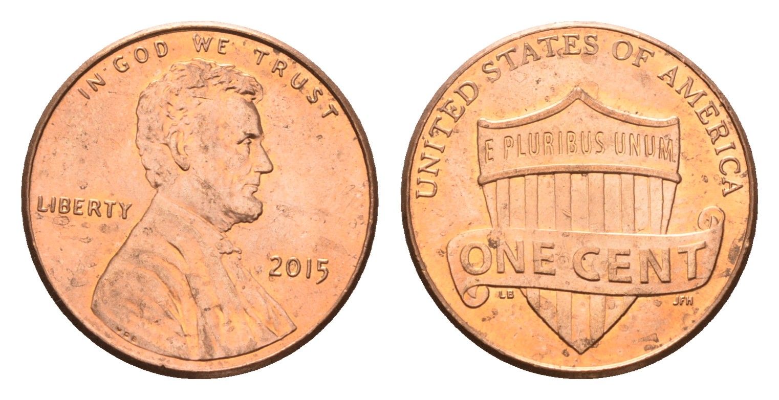 США 1 цент 2015 Линкольн KM 468 цинк плакированный медью 4674-732