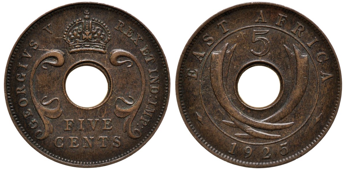 Британская Восточная Африка 5 центов 1925 Георг V (1910-1936) KM 18 бронза 4557-1131