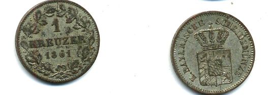Бавария 1 крейцер 1861 Максимилиан II (1848-1864) KM 473 серебро 00-00