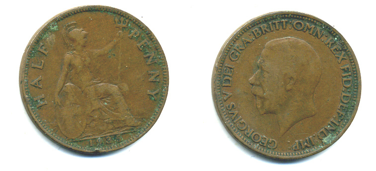 Великобритания 1/2 пенни 1935 Георг V (1910-1936) KM 837, Spink 4058 бронза 4383-1012