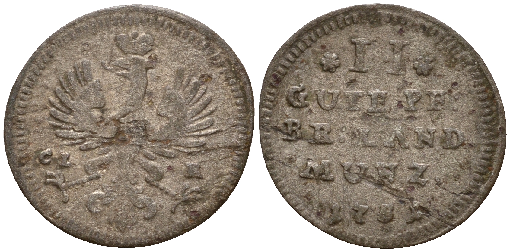 Бранденбург-Байрейт 2 пфеннига 1751 KM 207 серебро 4602-242