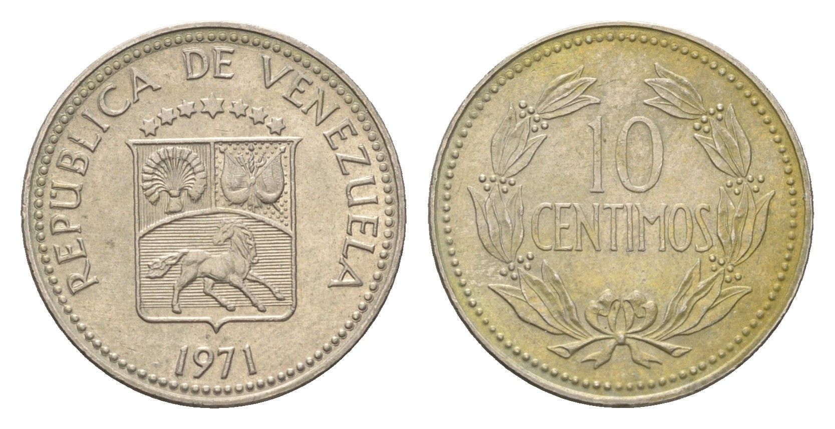 Венесуэла 10 сентимо 1971 год-тип Y A40 медно-никель 4668-1029