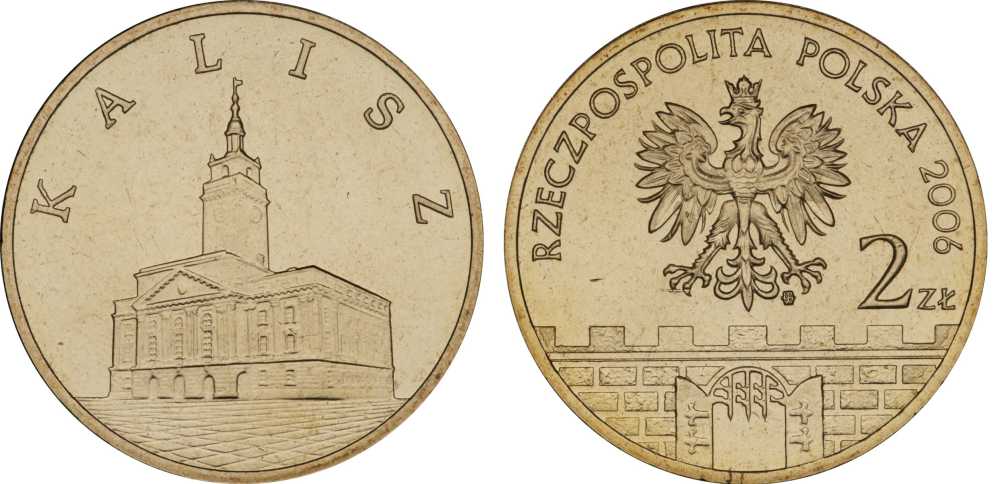 Польша 2 злотых 2006 MW, серия польские города, Калиш KM 580 латунь UNC 603-525