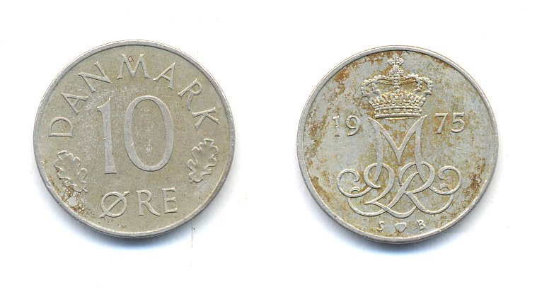 ДАНИЯ 10 ЭРЕ 1975 S; B, МАРГРЕТЕ II (1972-) KM 860.1 медно-никель 51-4421
