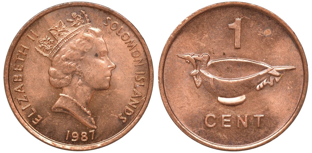 Соломоновы острова 1 цент 1987 Елизавета II (1953-) KM 24 сталь плакированная бронзой aUNC 4602-933