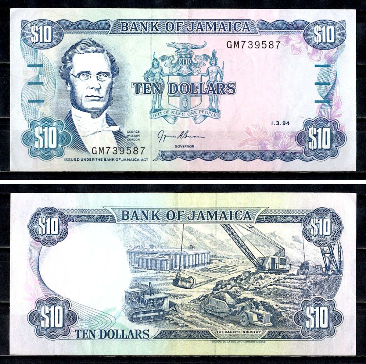 Ямайка 10 долларов 1994 Джордж Вильям Гордон, бокситовая промышленность Pick 71 e бумага 00-00